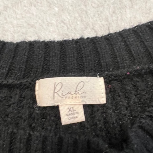 Riah Fashion Womens Black Crewneck Pullover Tunic Knit Sweater Size XL - Picture 6 of 10